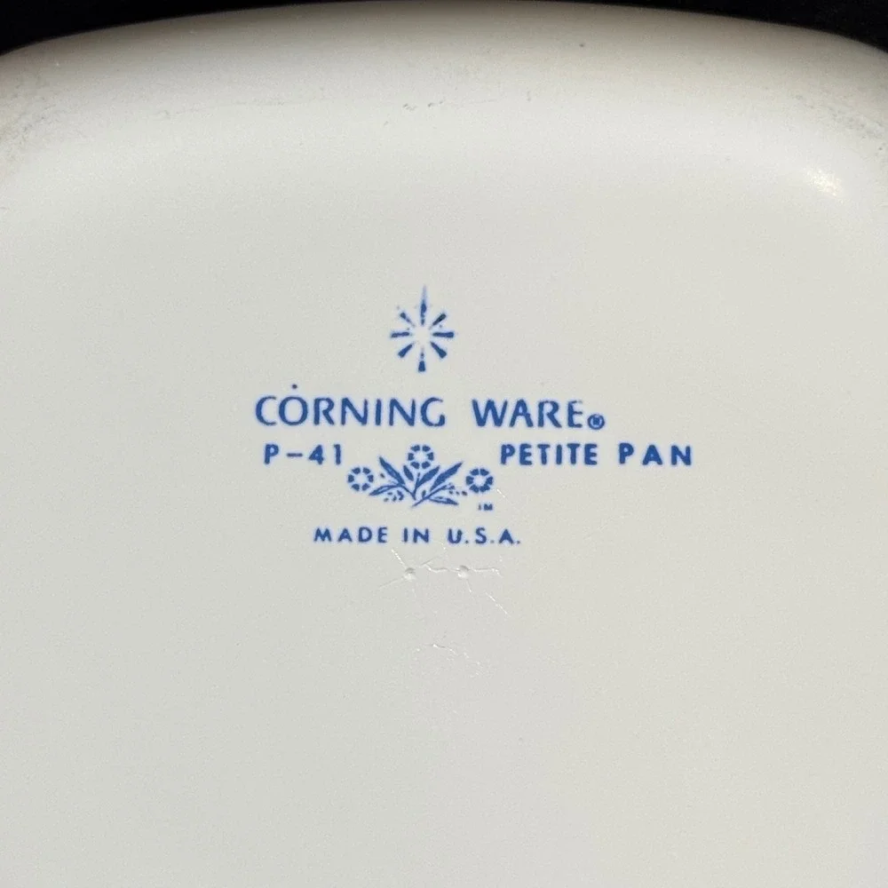 Vintage Corning Ware Blue Cornflower P-41 Petite Pan and White Skillet Set